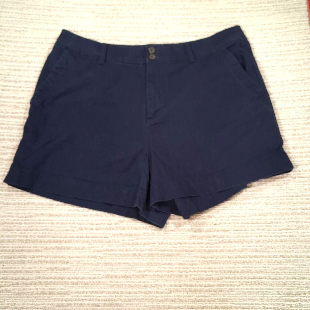 A New Day Womens Shorts Size 17 Navy Blue Stretch Midi Chino Flat Front Pocket 4